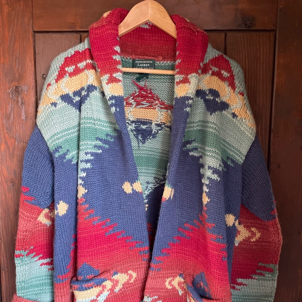 Ralph Lauren hand knit Aztec sweater cardigan s